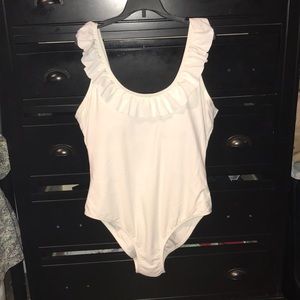Women’s ruffled 1 piece white bathing suit